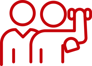 trainer helping someone lift weight icon