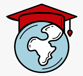 Cartoon image of globe with a graduation cap