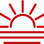 decorative image of a sun over a lake