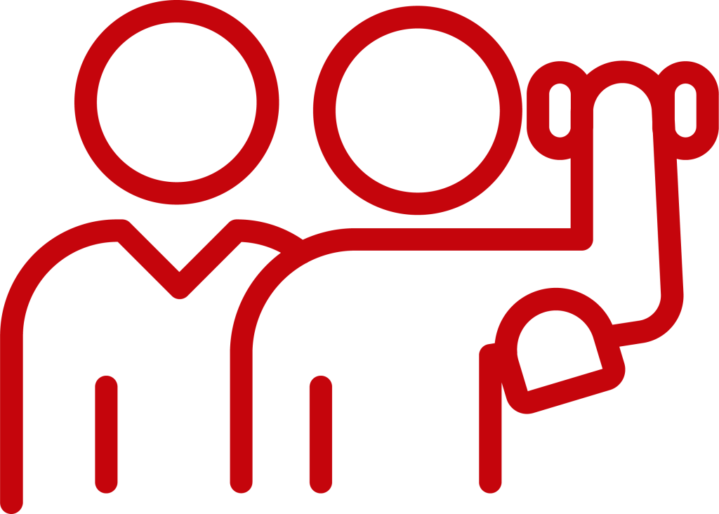 trainer helping someone lift weight icon